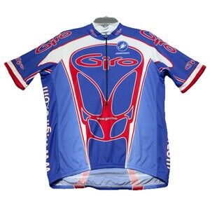 Giro Squadra Cycling Jersey Blue Red White Medium Full Zip Race Fit Retro Vintag